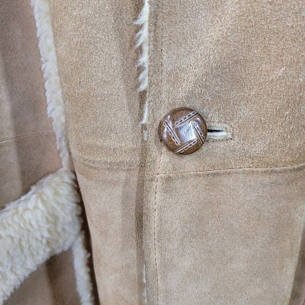 Vintage Sheepskin Faux Shearling Leather Fur Marlboro Men Coat sz 40/42 Rancher - Picture 5 of 8